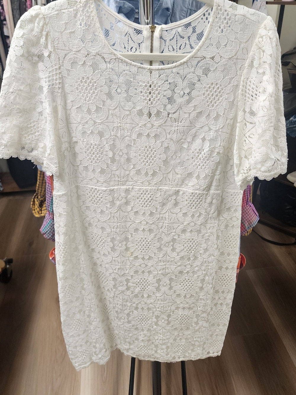 White Lace Mini Dress with Floral Crochet Overlay